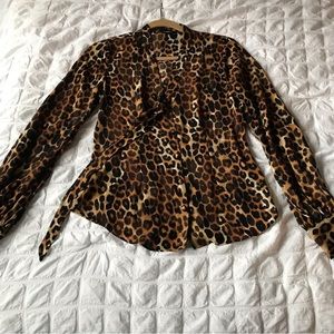 Express animal print button down neck tie blouse S/P